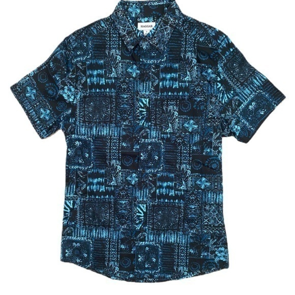 NWOT Men’s Haggar stretch shirt button down blue black Hawaiian
